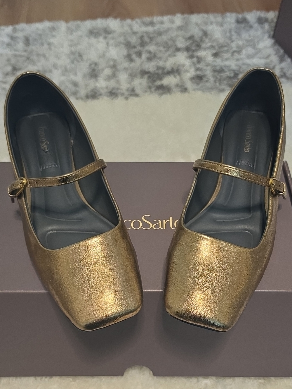 Franco Sarto Metallic Gold Mary Jane Flats with Strap
